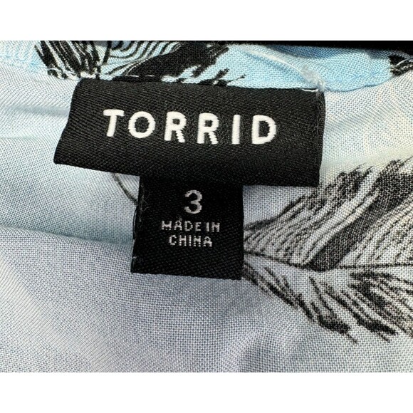 TORRID Dress Women's 3 Blue Midi Sleeveless Feather Print Challis Summer Flowy - Picture 3 of 11